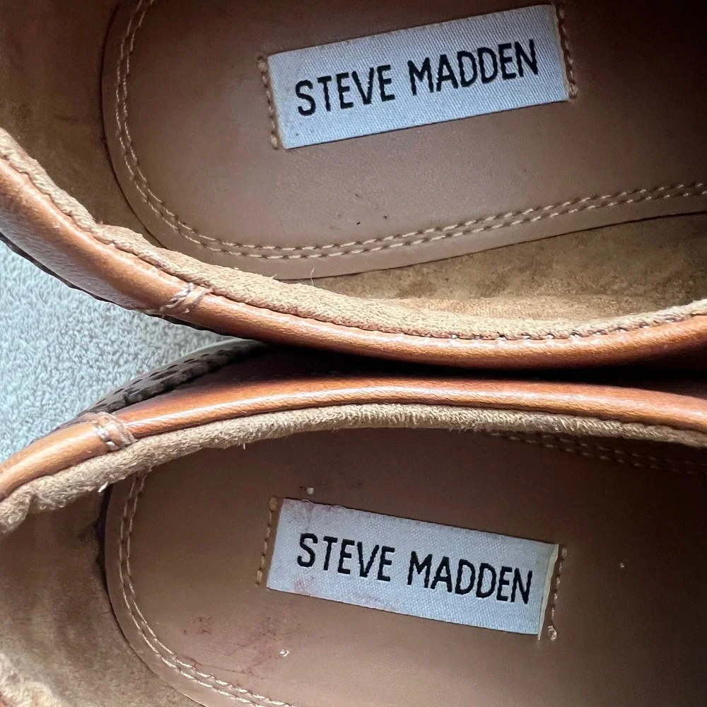 Steve Madden Brelman Men 8M Burnished Cognac Brown Leather Oxford‎ Dress Shoes